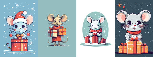 Playful Mouse Vector Art for Festive Christmas Celebrations