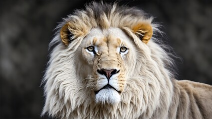 Magnificent Lion king , Portrait of majestic white lion on black background, Wildlife animal, generative ai