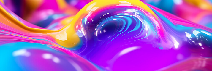 Fototapeta premium abstract art elements made of slime and liquid, chaotic shapes, plastic, artificial, iridescent neon vivid colors, abstract modern contemporary art,holographic surrealism, AI-generated