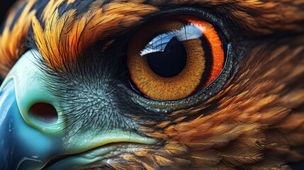 A close-up Eye of a Golden brown Eagle. The eye is yellow and piercing. This image is perfect for projects related to birds of prey, wildlife, and nature.🦅 AI Generative ART