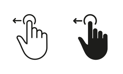 Fototapeta premium Hand Finger Drag Left and Line and Silhouette Black Icon Set. Pinch Screen, Swipe and Rotate Touch Screen Pictogram. Gesture Slide Left Symbol Collection. Isolated Vector Illustration