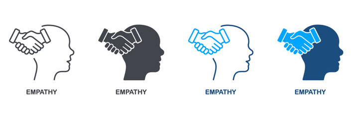 Empathy and Compassion Silhouette and Line Icon Set. Emotional Solace, Solidarity Symbol Collection. Human Head and Agreement Handshake Pictogram. Isolated Vector Illustration - Powered by Adobe