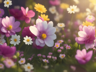 Many flowers on spring time, Generative AI Illustration.