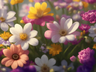 Many flowers on spring time, Generative AI Illustration.