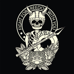 Vikings skull vector illustration design ready to fight for t-shirt