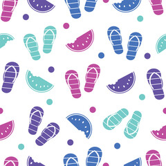 Neon Silhouette Slipper Shoes or Flip Flops and Watermelon Isolated on White Background Slippers icon Striped Summer Beach Flip Flops Vector Design Element Holiday and Summer Vacation Flat Element