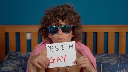 8-year-old boy child says  yes, I am gay - Outing o coming out concept - LGBT free people - 
gay...