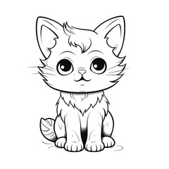 Obraz premium Cute cartoon cat. Coloring book page for children, isolated objects, whimsical cartoon drawing illustration, Ai generative