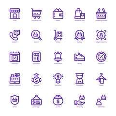 Sale and Shopping Icon pack for your website design, logo, app, and user interface. Sale and Shopping Icon basic line gradient design. Vector graphics illustration and editable stroke.