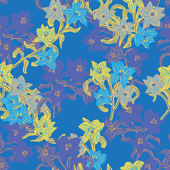 Blue Oriental Floral Seamless Pattern Design Background