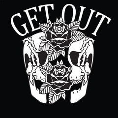 skull Vecktor design illustration split by strong beauty rose thorns for t-shirt