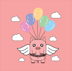 This flying pig illustration in a vector design, illustration, and line art style brings a touch of magic and wonder to any project or artwork. It is perfect for children's books, etc. Eps 