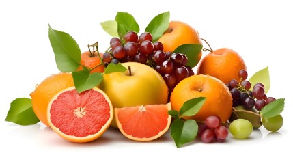 Set of fruit or various mix healthy fruit isolated on white background. Assortment of fruit.