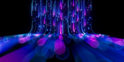 3d render, abstract neon background with glowing pink blue vertical lines. Digital ultraviolet...