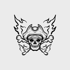 fiery pirate skull vector symbol