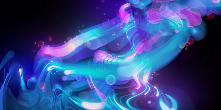 3d render, abstract pink blue neon background. Motion blurry lines and unfocussed bokeh lights, ultraviolet wallpaper