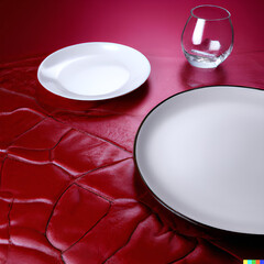 plate on a red tablecloth