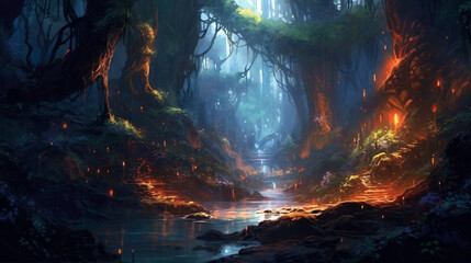Fantasy forest in the night