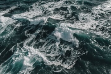 Fototapeta na wymiar Bird's-eye view of turbulent ocean water. Generative AI