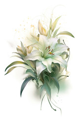 A bouquet of white flowers with green leaves. Generative AI. Floral wedding clipart element on white background.