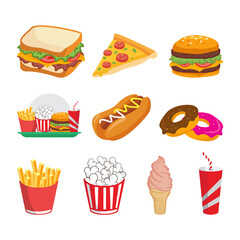 Set of fast food element hand drawn illustration