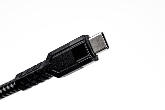 Black USB type C charger cable isolated on white background