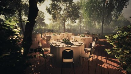 Serene outdoor dining spot on a tree-lined street