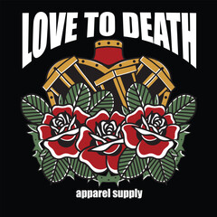 Vector illustration of a love impaled on a nail and a rose flower depicting a story
 love for t shirts
