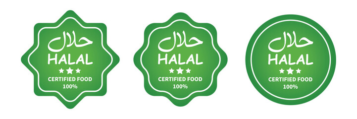 Halal food certified icon set ,Halal food products labels set ,Vector illustration