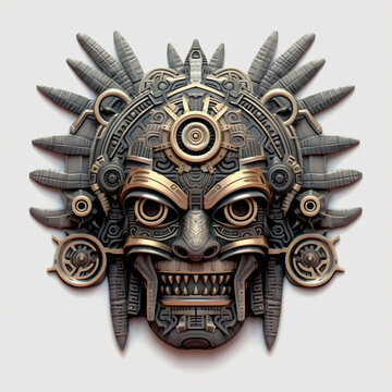 A close up of a mask on a wall. Generative AI.