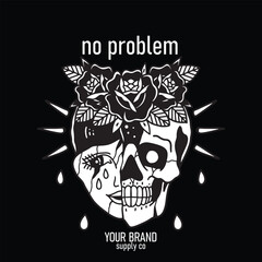 crying girl and skull vector illustration design for t-shirt