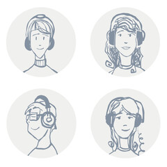 Avatary. Młodzi ludzie ze słuchawkami na uszach - obrazy, fototapety, plakaty