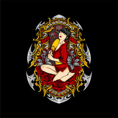 geisha illustration for t shirt design