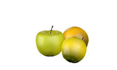 three green apples on a transparent background