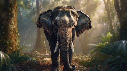 Animal. Thai elephant in the forest. Generative Ai.