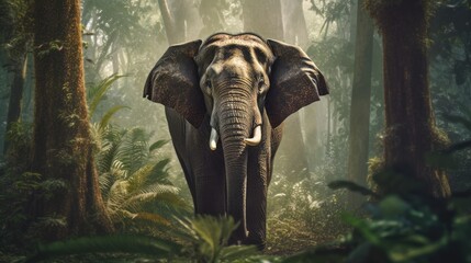 Fototapeta premium Animal. Thai elephant in the forest. Generative Ai.