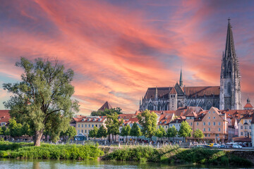 Fototapeta na wymiar Skyline from Regensburg in Germany