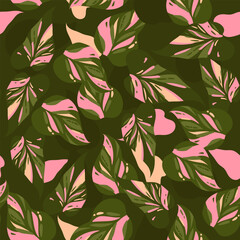 exotic leaves with pink spots. beautiful pattern with leaves. fresh modern background with colorful leaves.