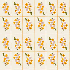 mesh with flat colors. seamless pattern with lines and flowers. geometric endless pattern.