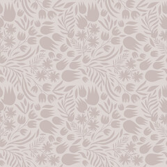 muted monochromatic floral pattern in ash shades. silhouettes of flower buds.