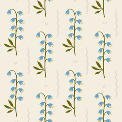 endless pattern of blue bells. minimalistic floral pattern. flat hand drawn flowers.