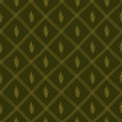 geometric pattern with lines and leaves. diamonds with a floral motif. aristocratic background in green tones.