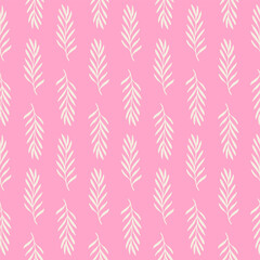 Fototapeta na wymiar minimalistic pink background with twigs. colorful endless pattern with floral motifs.