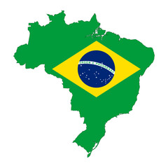Brazil map silhouette with flag isolated on white background