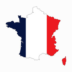 France map silhouette with flag isolated on white background