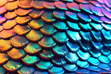 Holographic snake scales, close up photo, beautiful texture background Generative AI