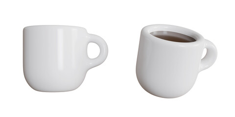 3d render coffee cup with mug icon on transparent background