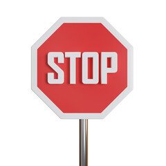 3d render red stop sign on transparent background