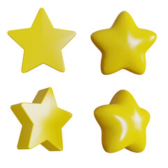 3d render yellow stars icon pack on transparent background