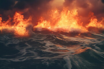 ocean on fire due to climate change, made with generative ai